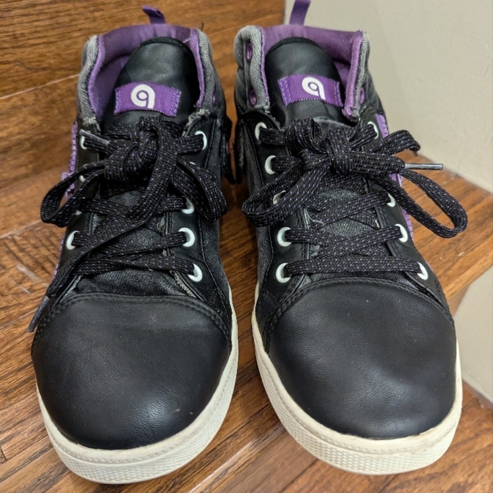 Black and Purple High-Top Vegan Leather Sneakers Sz 10 - Picture 3 of 12